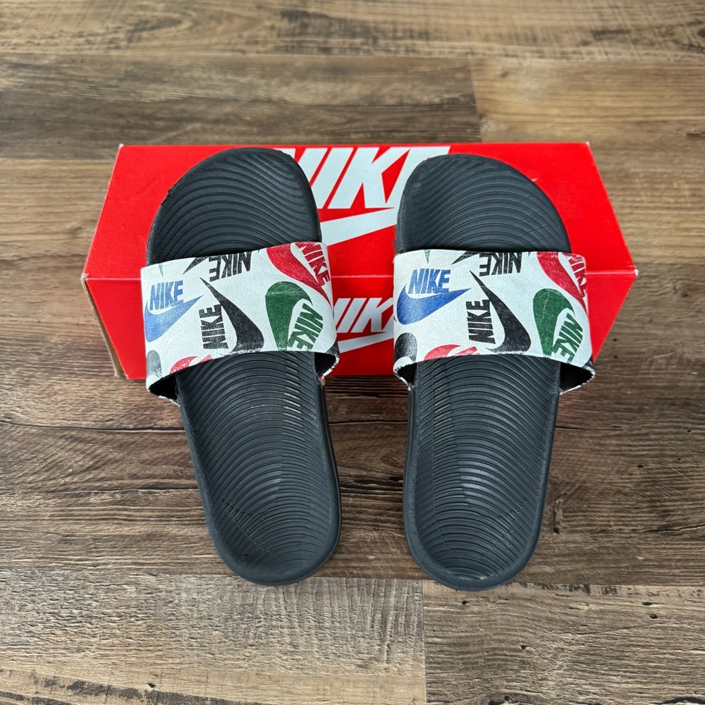 Nike Slides Sandals with Multicolor Logo Strap Size 3 Youth